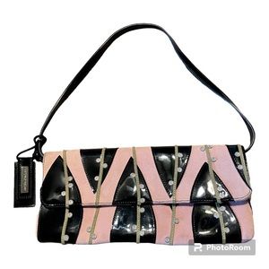 Antonio Melani purse w/dust cover/patent & suede/black & soft pink - super cute!